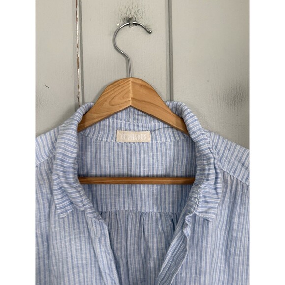 CP Shades Teton Tunic M Medium Blue White striped Linen Collar Pockets - Picture 4 of 8